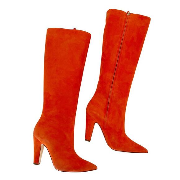 Manolo Blahnik Lina Orange Suede Knee High Pointed Toe Heeled Boot size IT 39.5 - Picture 4 of 15